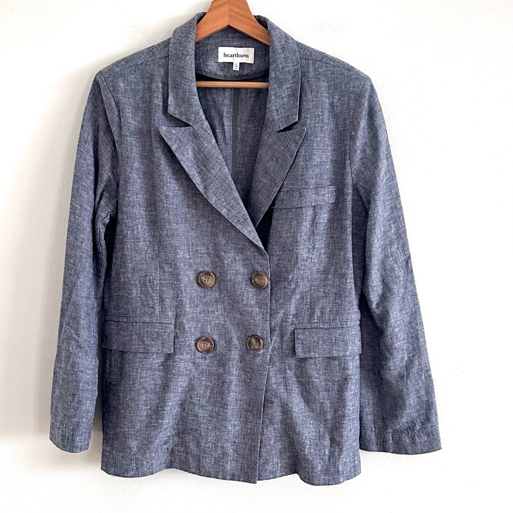 Heartloom linen blend double breasted blue blazer size small